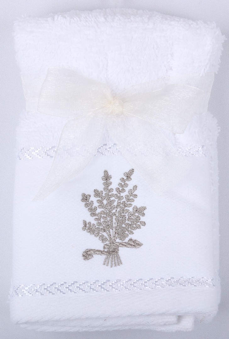 Lavender sprig embroidered facecloth 2 set. Code: FAC-LAV/SPR/2SET. image 0